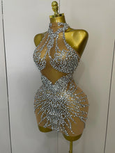 STOCK Sparkly Rhinestones Sexy Mesh See Through Dress Party Evening Prom Celebrate Birthday Dress Singer Dancer Show Stage Wear